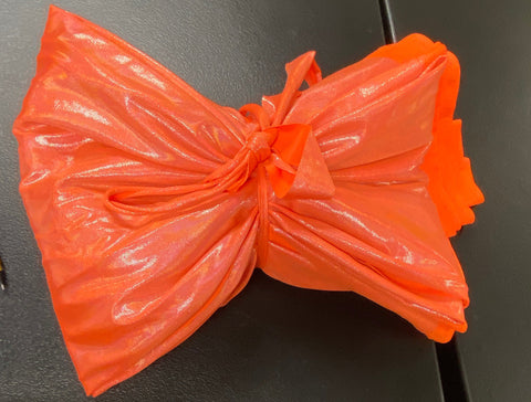 Fabric Remnant: #37 Fluorescent Orange Spandex w/ Silver dots