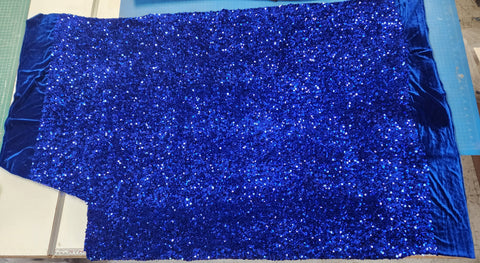 Fabric Remnant: #187 Blue Velvet with Chunky Sequin Applique
