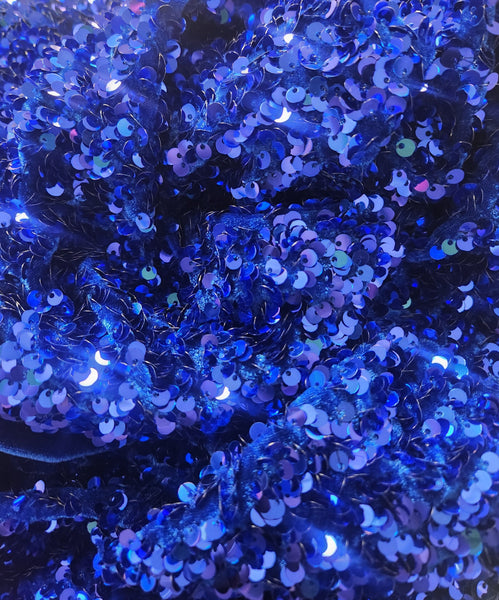 Fabric Remnant: #187 Blue Velvet with Chunky Sequin Applique